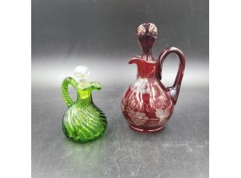 Lot Of 2 Antique Glass  Cruets Decanters