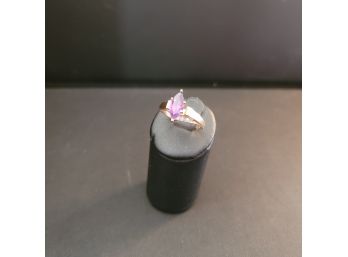Solid 10k Gold Ring With Marquise Amethyst Stone - Size 7