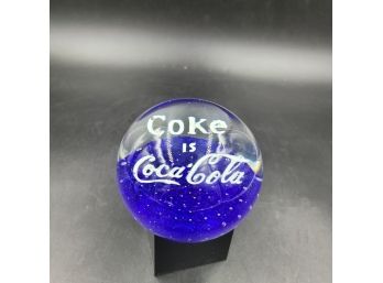 Vintage 3' Blue Coke Is Coca-cola Glass Globe Paperweight