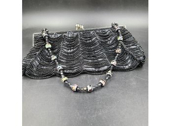 Gorgeous Midnight  Black Glass Beaded Evening Handbag