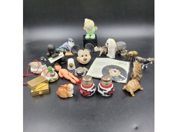 Lot Of Various Miniature Animals, Trinkets: Pewter, Porcelain, Ceramic Etc