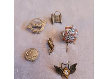 Lot Of 6 Antique Sterling Lapel Pins From Various Organizations
