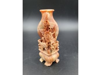 Chinese Carved Orange Jade Vase - Lots Of Detail!