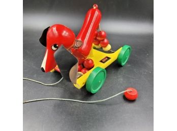 Vintage Swedish Wooden Dog Pull Toy By Brio