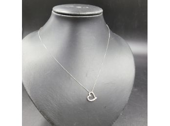 Solid 10k White Gold Diamond Heart Necklace
