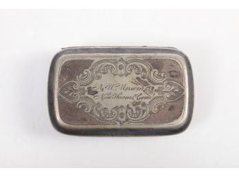 Late 1800 Silver Plate Trinket Box Inscribed New Haven, CT