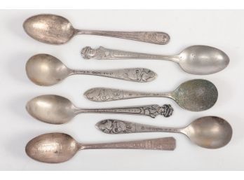 Grouping Silver Plate Character/souvenir/collectable Spoons See Description For Details