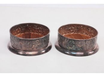 Pair Silver Plate Wine Bottle Coasters