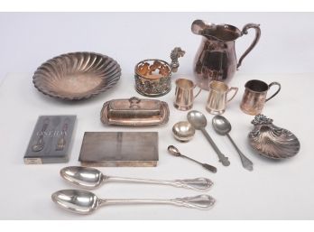 Grouping Of Silver Plate With 2 Pewter Spoons