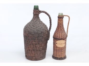Pair Wicker Wrapped Bottles