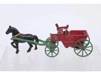 1800's Cast Iron Sand & Gravel Cart & Horse Toy - Has Been Re-Painted