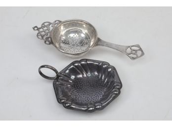 2 Early 1900's Silver Plate Tea Strainers