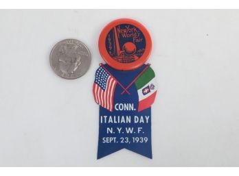1939 NY World's Fair Connecticut Italian Day Pinback