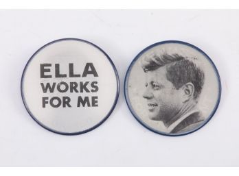 2 Political 'Flashing' Pin Backs JFK & Ella Grasso