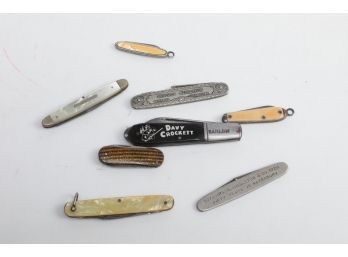 Grouping Folding Pocket Knives Including Davy Crockett