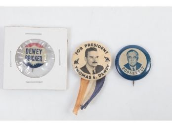 3 Vintage Political Pin Lot