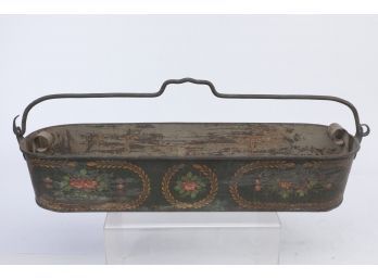 Early 1800's Tole Decorated Planter With Removable Bottom Plate