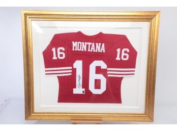 Joe Montana Signed Football Jersey In Gold Frame - JSA Certified AB65420