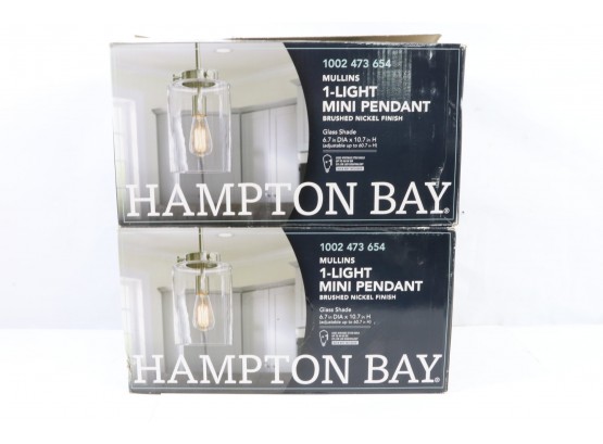 2 Hampton Bay Mullins Glass Shade And 6.75 In 1-Light Brushed Nickel Mini Pendant