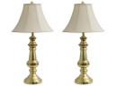 2 Touch Control 32 In. Polished Brass Table Lamp With Faux Silk Shades New