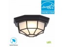 EHampton Bay 10.5 In Black LED Outdoor Ceiling Flush Mount W/ Frosted Glass Shade