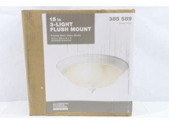 White 15' Flush Mount 3-Light Ceiling Light Fixture W/ Frosted Swirl Glass Globe