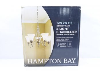 Hampton Bay - 5-Light Brushed Nickel Chandelier With Frosted White Shade
