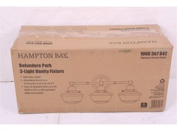 Hampton Bay Belvedere Park 23.25 In. 3-Light Vanity Light Black With Frosted Glass Shades