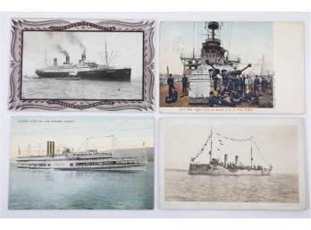 4 Great Ship Related Postcards Note WWI Cards Bear Censored Stamp On Back