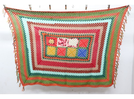 Vintage Hand Made Crochet Throw Blanket 1960's Good Colors
