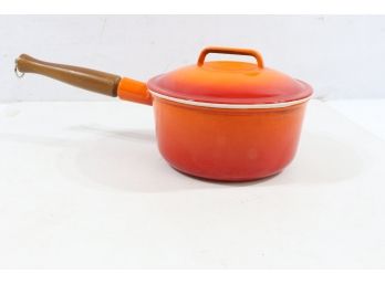 Vintage Casron Enameled Cast Iron #2 Flame Orange/Red Pot With Lid