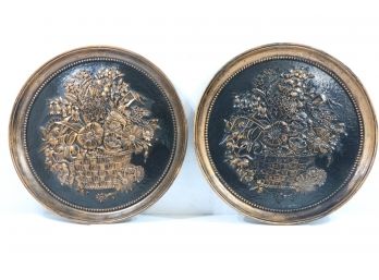 Pair Of Vintage Dart Coppercraft 7469 Tray Floral Basket Wall Decoration Hanging 20'