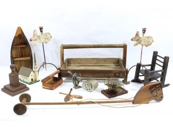 Large Group Of Antique/Vintage Items Includes Hand Made Wood Items Pencil Sharpener Etc