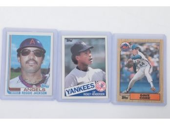 Lot Of 3 Star Cards 1982 Traded Reggie Jackson 1985 Traded Rickey Henderson 1987 Traded Dave Cone