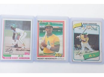 1980 Topps Rickey Henderson RC Rookie Baseball Card 1981 Donruss 1982 Topps Lot Of 3 Cards
