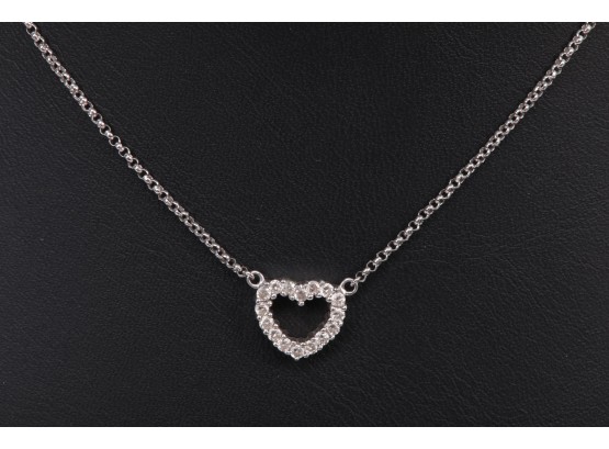 14k White Gold Diamond Heart Ladies Necklace
