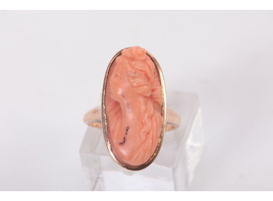 Antique 10k Carved Coral Cameo Ring