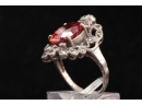 Sterling Silver With Large Red Stone Ladies Ring