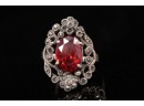 Sterling Silver With Large Red Stone Ladies Ring