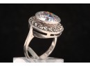 Sterling Silver With Large Center Stone Ladies Ring