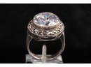 Sterling Silver With Large Center Stone Ladies Ring