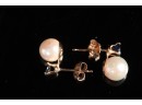 14k Gold Pearl And Sapphire Earrings