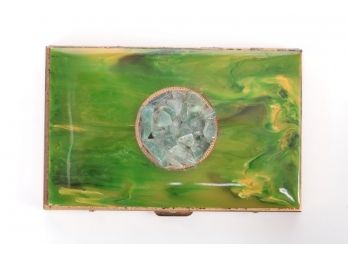 Vintage Brass Bakelite And Jade Business Card Holder