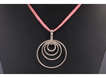 Pink Leather Necklace W/ Sterling Silver Pendant