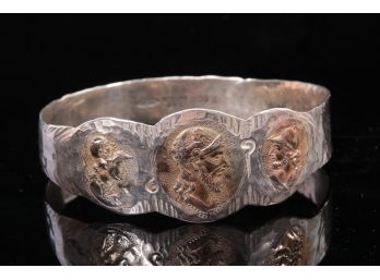 Sterling Silver And 14k Gold - Hammered Greek / Roman Cuff Bracelet