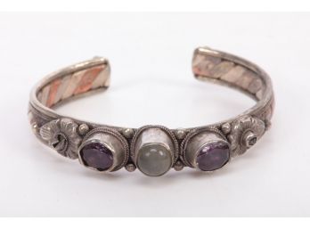 Mixed Metal Sterling Copper Amethyst Moon Stone Cuff