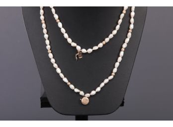 14k Gold And Pearl Ladies Dual Strand Necklace