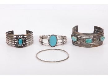 Group Of Vintage Silver Plated Ladies Cuff Bracelets