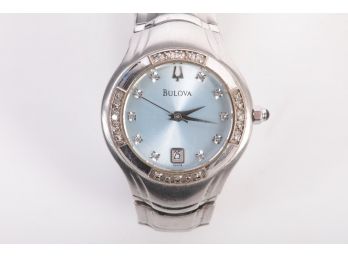 Bulova Diamond Embedded Stainless Steel Ladies Watch