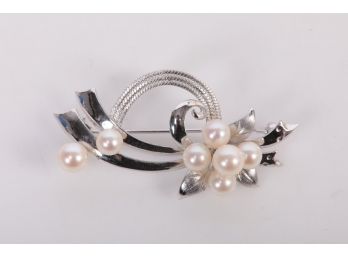 Sterling Silver And Pearl Brooch
